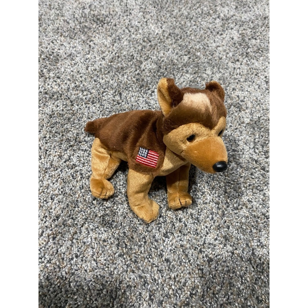 Ty Beanie Baby Hero‎ German Shepherd Dog Plush American Flag Brown Tan 2000